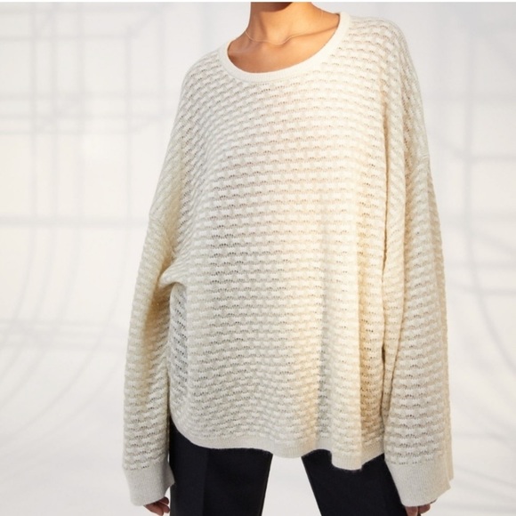 Aritzia Sweaters - Aritzia Babaton Gold Metallic Oversized Mohair Wool Neutral Sweater XXS